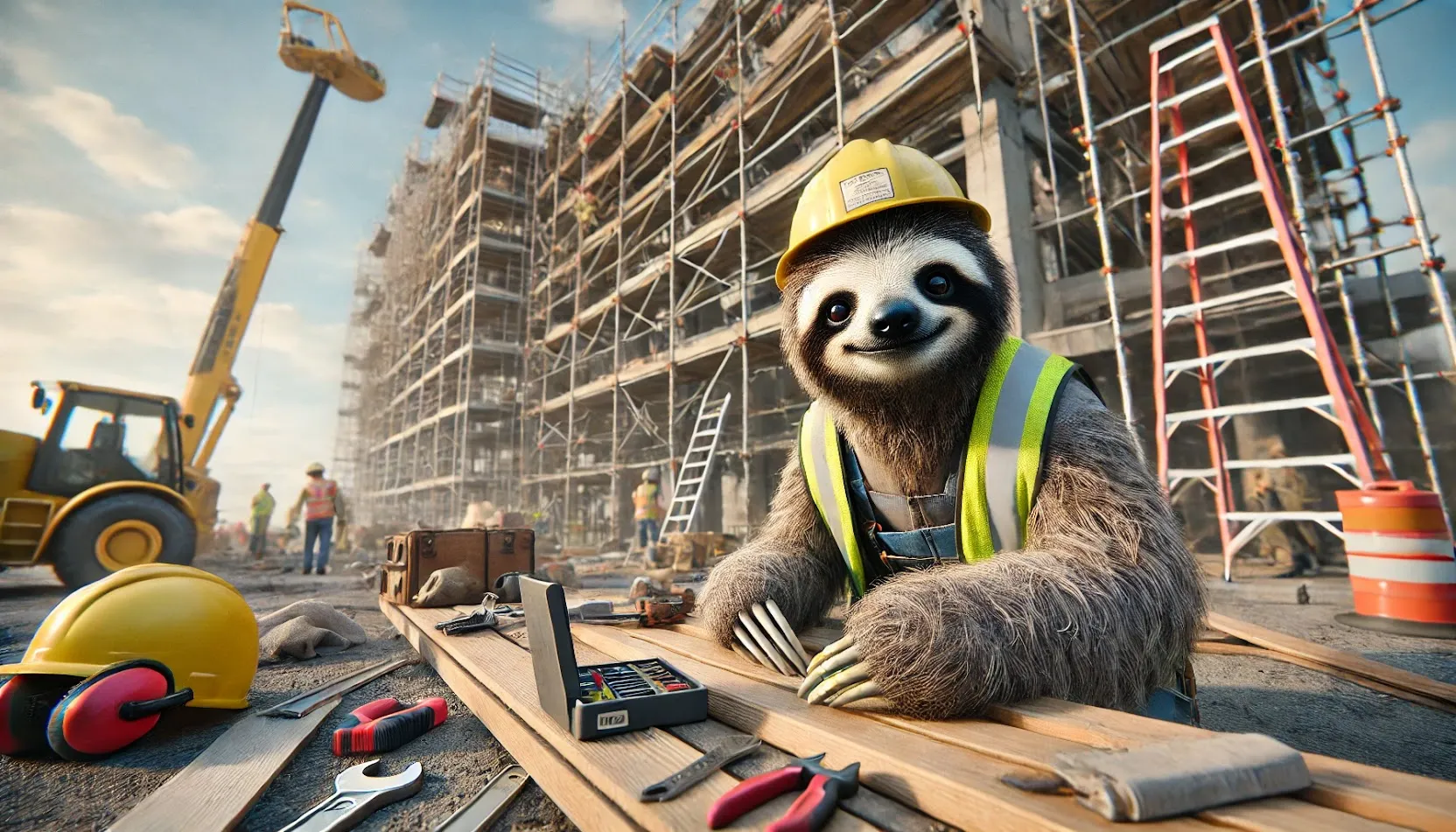 Sloth on a construction site