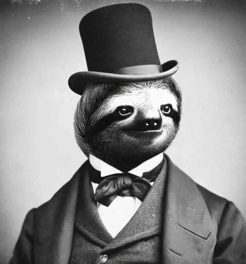 Old sloth in a tophat