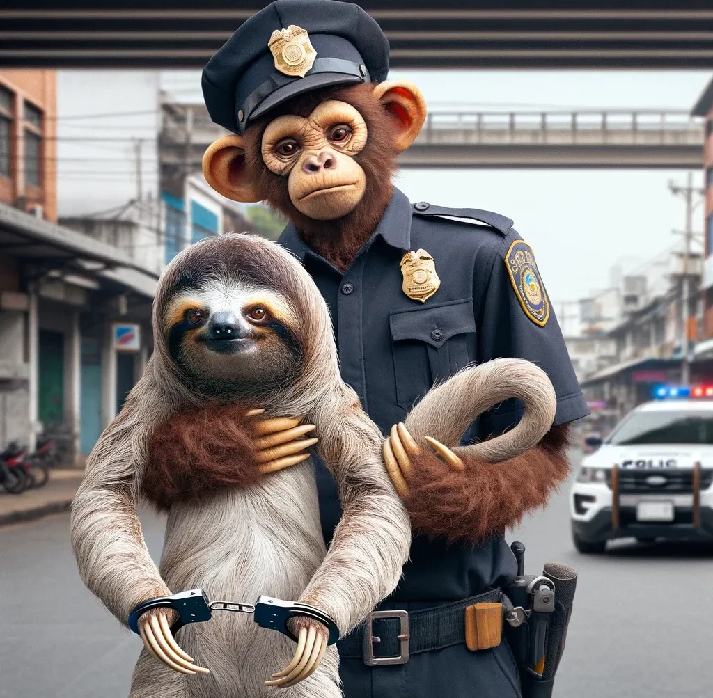 Sloth being arrested