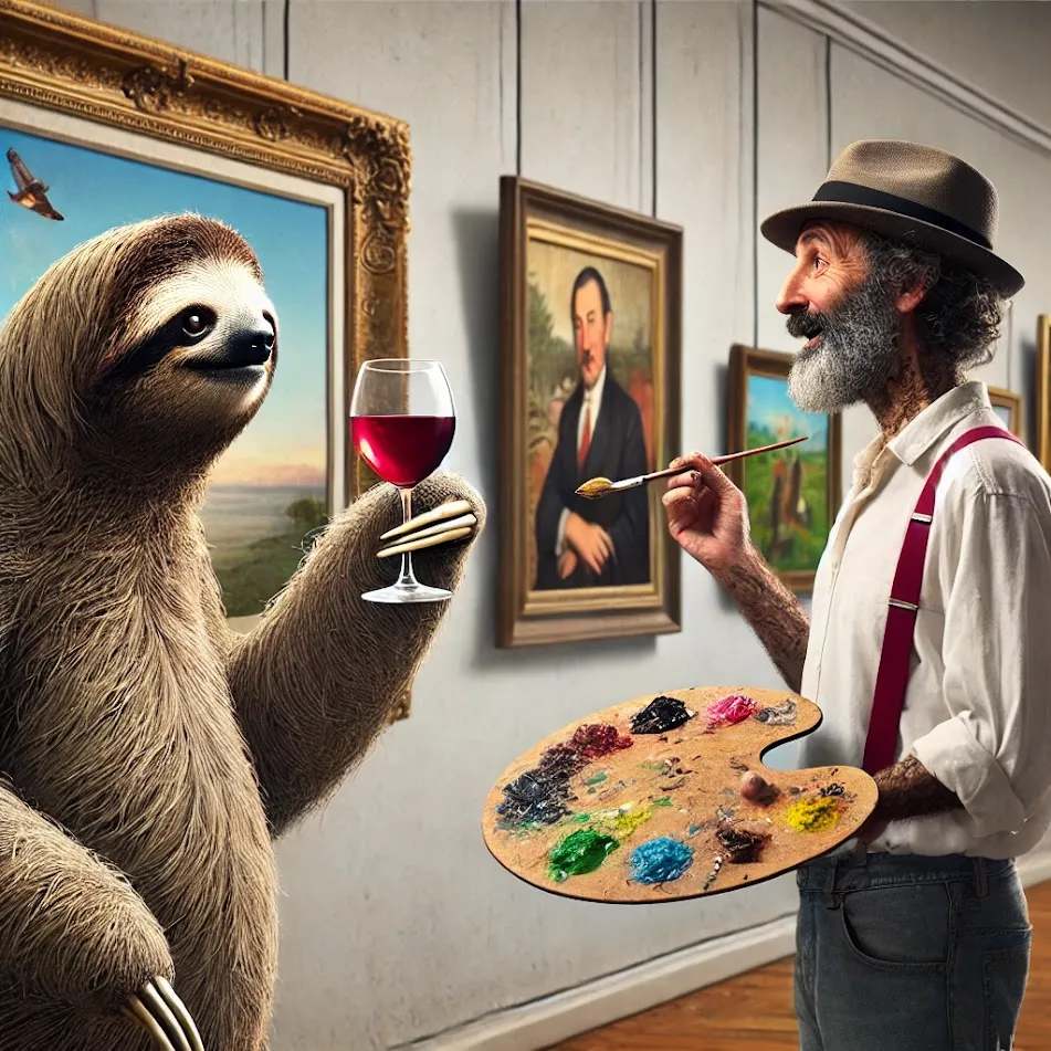 Sloth at a gallery opening