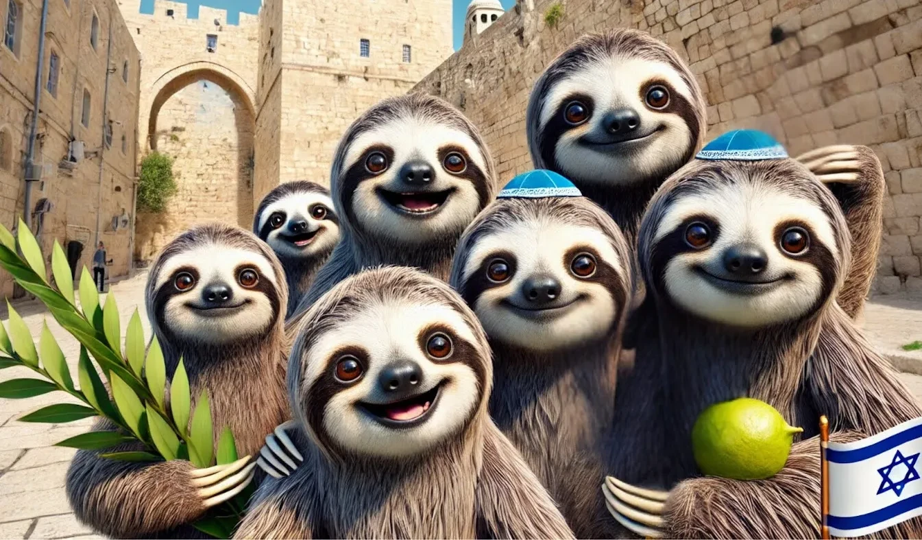 Sloth family in the Old City during Sukkot