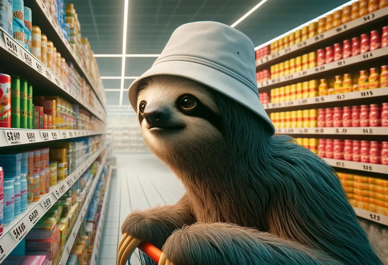 Sloth in a supermarket