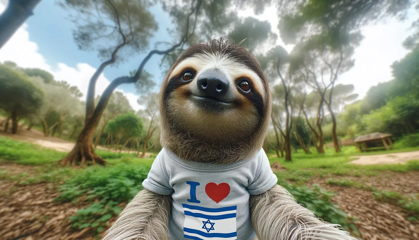 Sloth wearing an Israel t-shirt