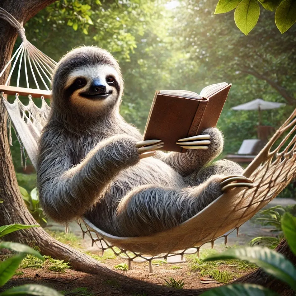 Sloth reading in a hammock