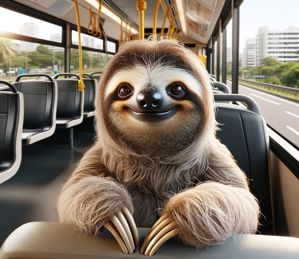 Sloth riding a bus