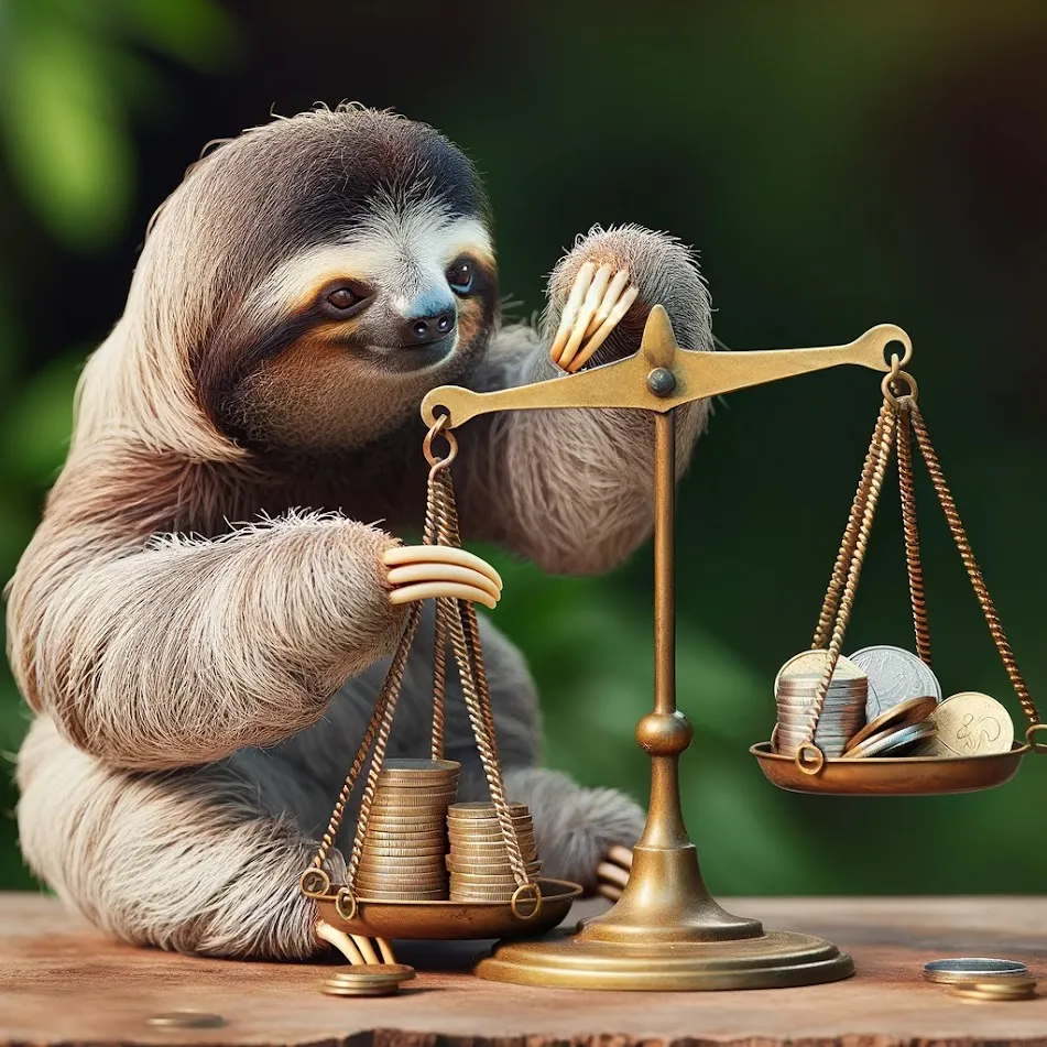 Sloth weighing money