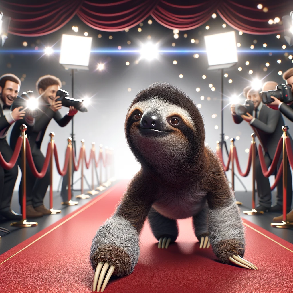 Sloth on red carpet