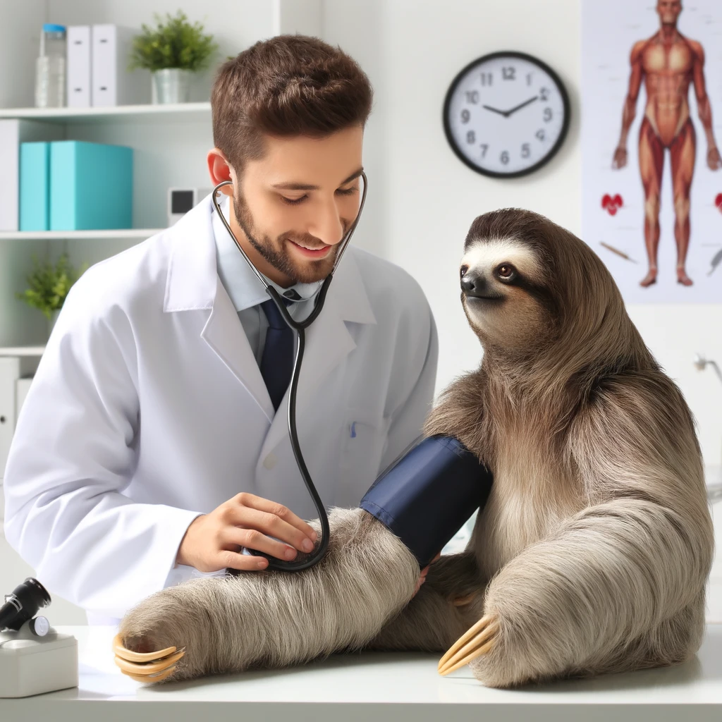 Sloth getting blood pressure taken