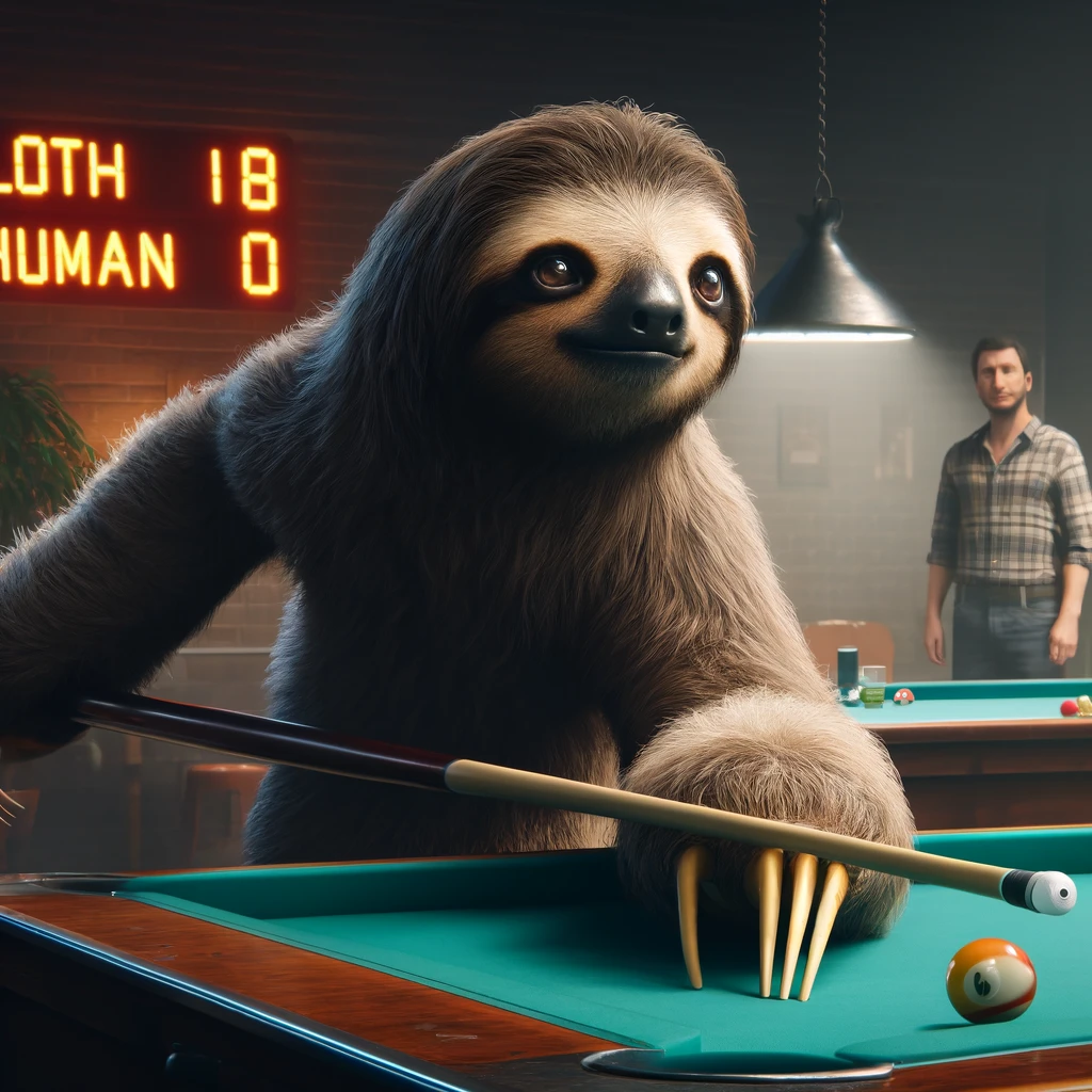 Sloth playing pool